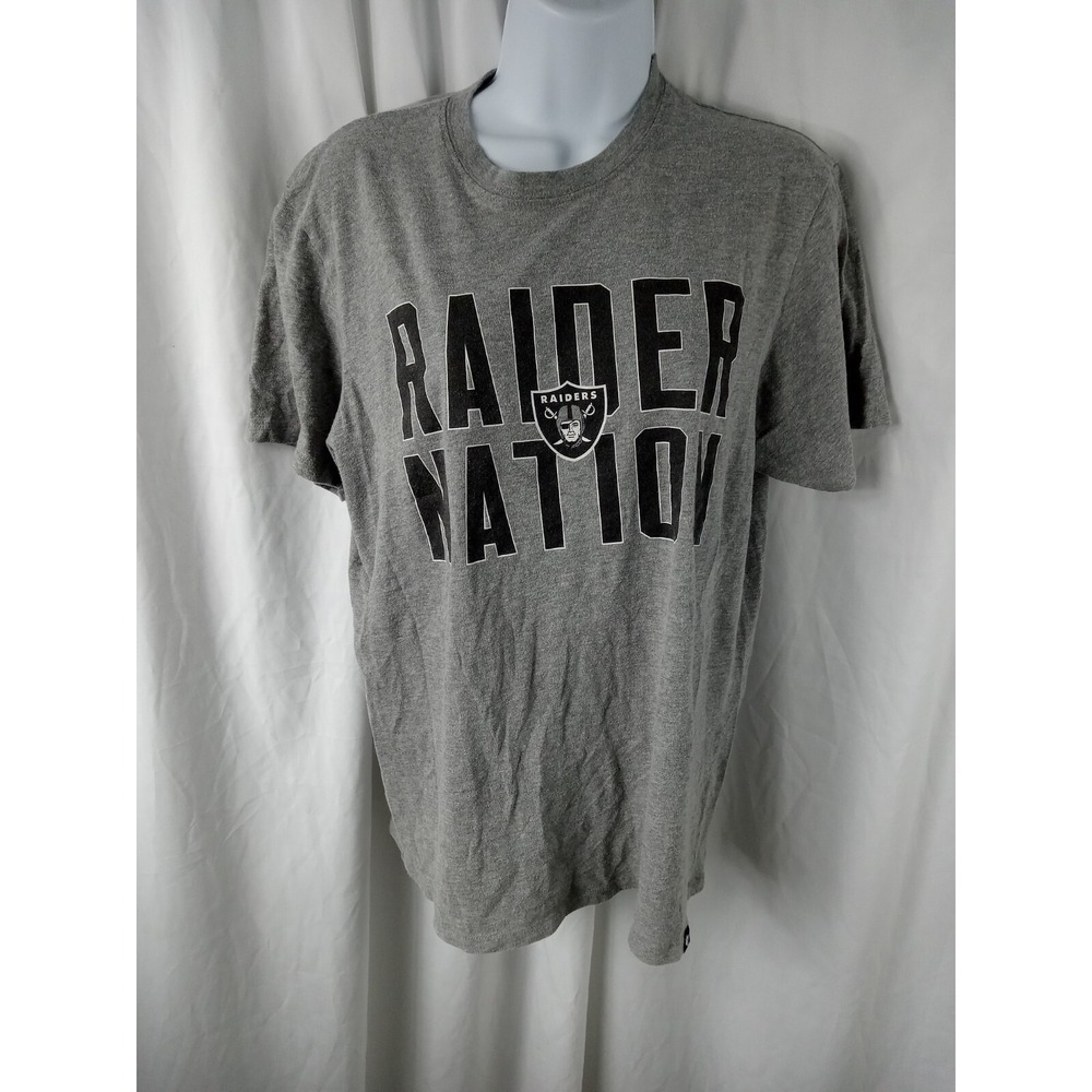 Raider Nation Short Sleeve Pull Over Graphic T Shirt 47 Brand Gray Womens Sz M